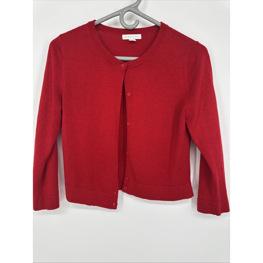 New York & Company Cardigan Women S Red Button Down